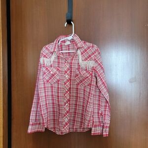 Vintage Wrangler Girls Pearl Snap Long Sleeve Button Up with Tassels Size 8